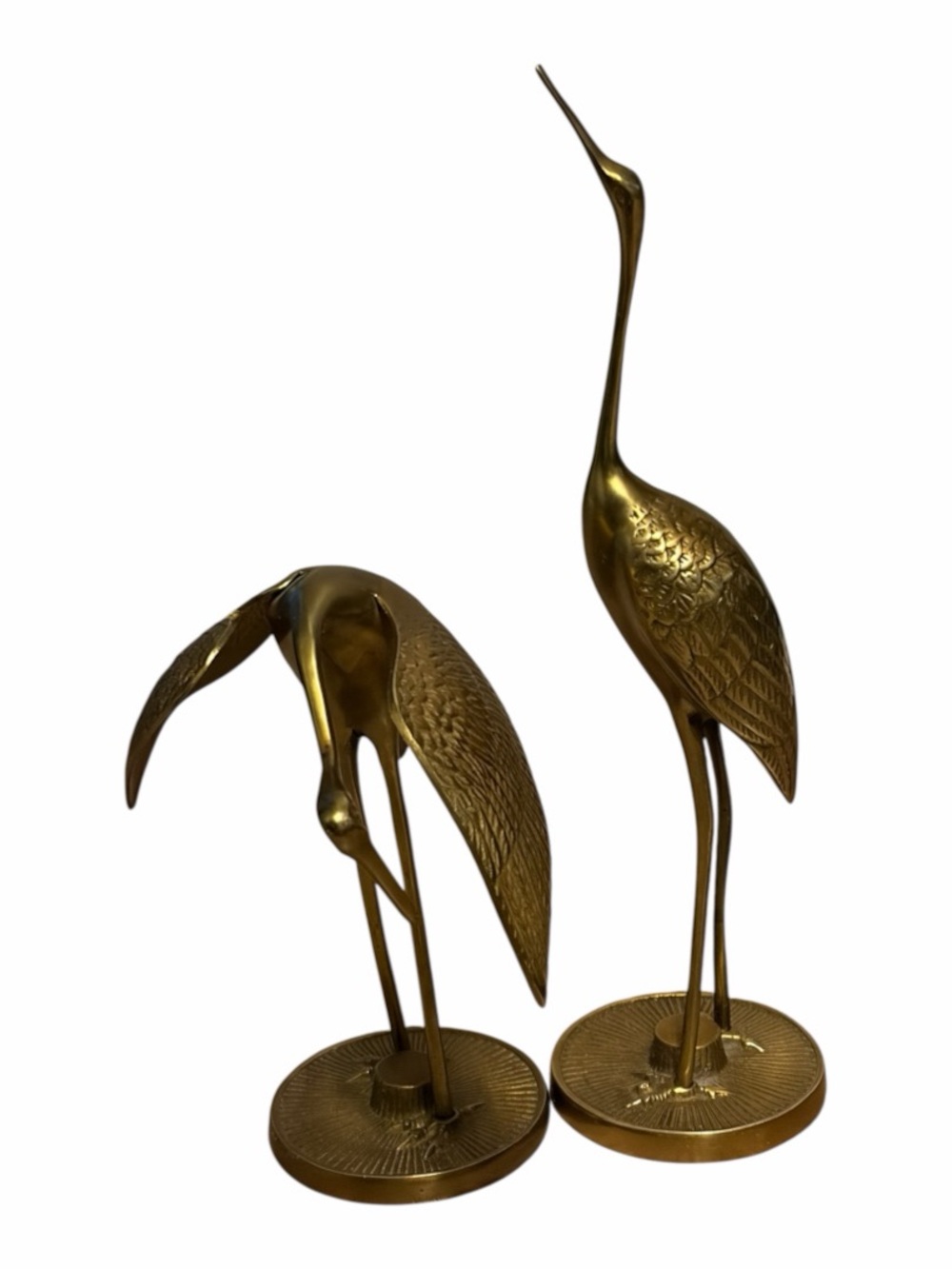Vintage Brass Crane Stork Statues MCM Paperweight Swooping Birds Figurines Gift